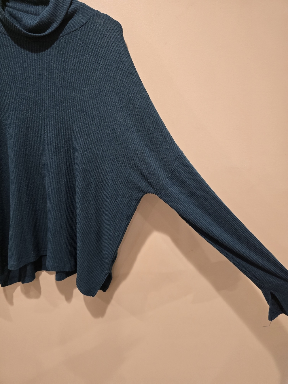 aerie Ribbed Teal Lightweight Cowl Neck Sweater Medium - Picture 3 of 7